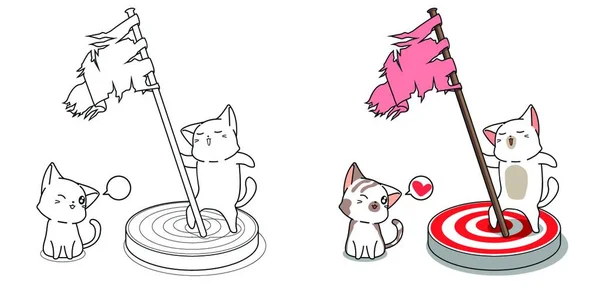 Симпатичные Кошки Голевая Раскраска Страницы — стоковый вектор