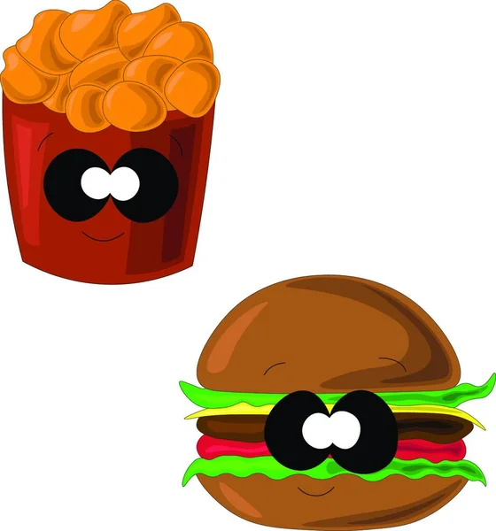 Hambúrgueres Nuggets Bonitos Estilo Cartoon — Vetor de Stock