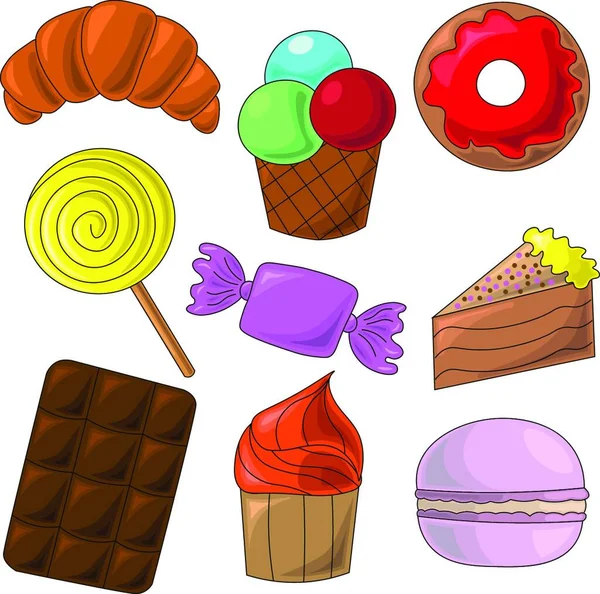 Kolorowe Ikony Temat Sweets — Wektor stockowy