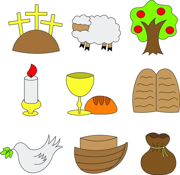 Set Religious Icons Symbols Color — Stock Vector