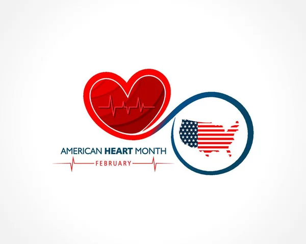Mes Nacional Del Corazón Americano Observado Febrero — Vector de stock