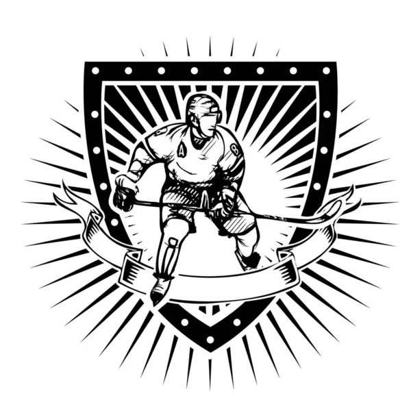 Hielo Escudo Hockey Icono Vector Ilustración — Vector de stock