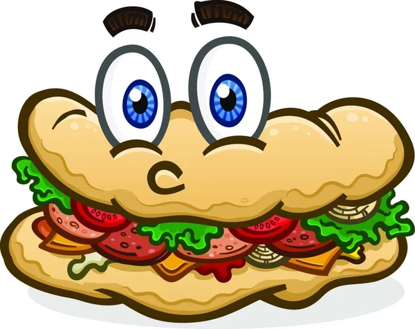 Submarine Sandwich Cartoon Character Illustration — Stock Vector