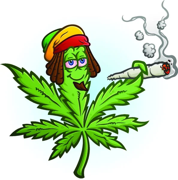 Marijuana Personaggio Dei Cartoni Animati Fumare Giunto Indossando Tappo Rastafari — Vettoriale Stock