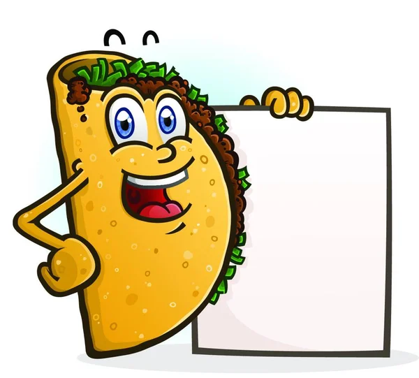 stock vector Taco Cartoon Character Holding a Sign Board