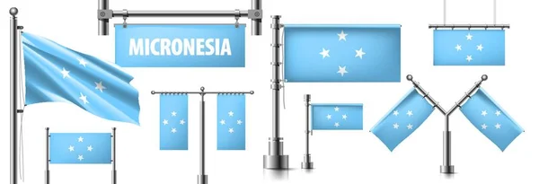 Szövetségi Államok Mikronéziai Nemzeti Zászlóinak Vektorkészlete — Stock Vector