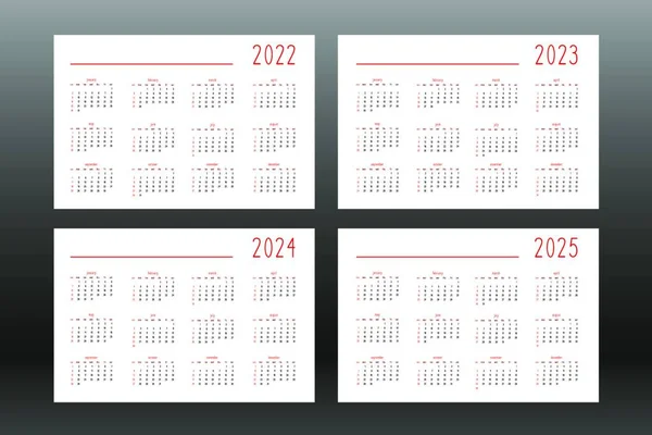 2022 2023 2024 2025 Kalender Set Voor Persoonlijke Planner Dagboek — Stockvector