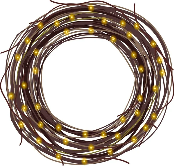 Twig Wreath Met Lichten Eenvoudige Vector Illustratie — Stockvector
