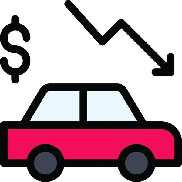 車の価格の下落 単純なベクトル図 — ストックベクタ