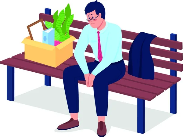 Sad Fired Employee Sitting Bench Flat Color Vector Detailed Character — Stockový vektor