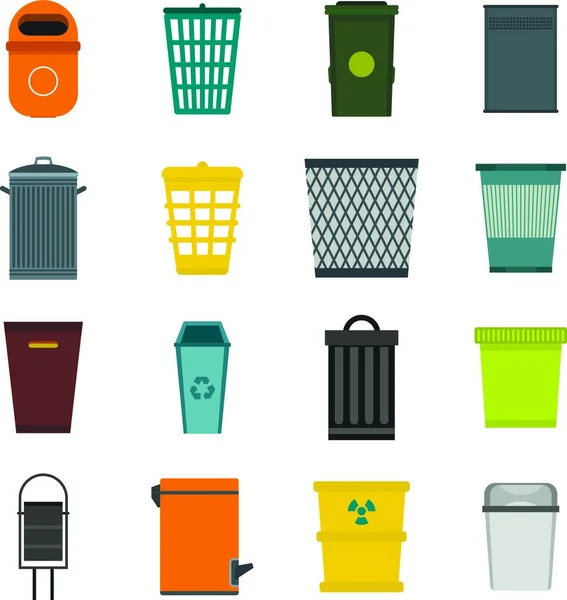 Trash Can Icons Set Flat Style — Stock Vector