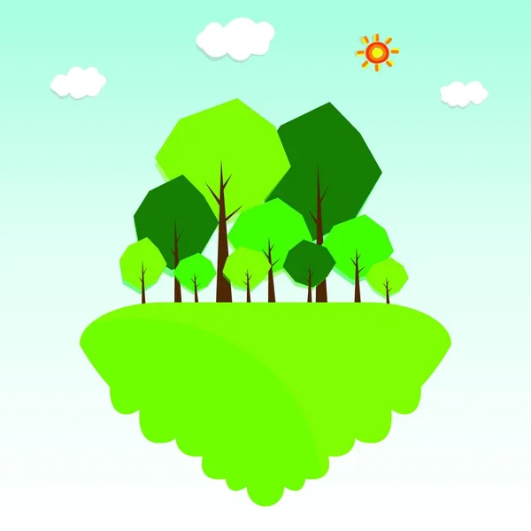 Bäume Mit Grasvektor Illustration — Stockvektor