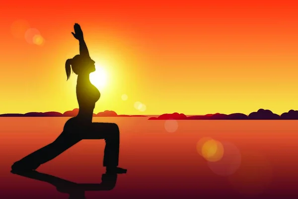 Woman Doing Yoga Sunset — Stock Vector