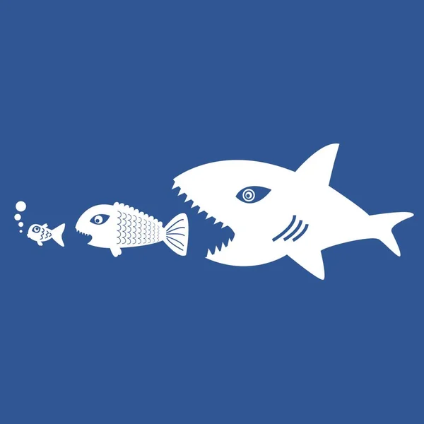 Большая Рыба Ест Маленькую Рыбку — стоковый вектор