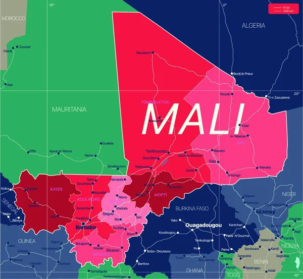 Mali Ülkesi Düzenlenebilir Harita — Stok Vektör