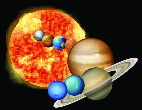 Ilustración Vectorial Sol Planetas — Archivo Imágenes Vectoriales