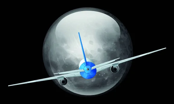 Illustration Moon Airplane — Stock Vector