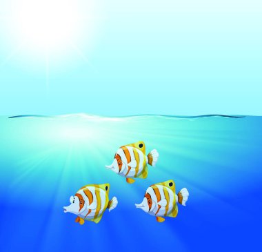 Mavi okyanustaki balıklar, vektör çizimi basit tasarım