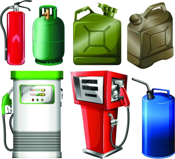 Diferentes Contenedores Combustible Ilustración Vectorial Gráfica — Vector de stock