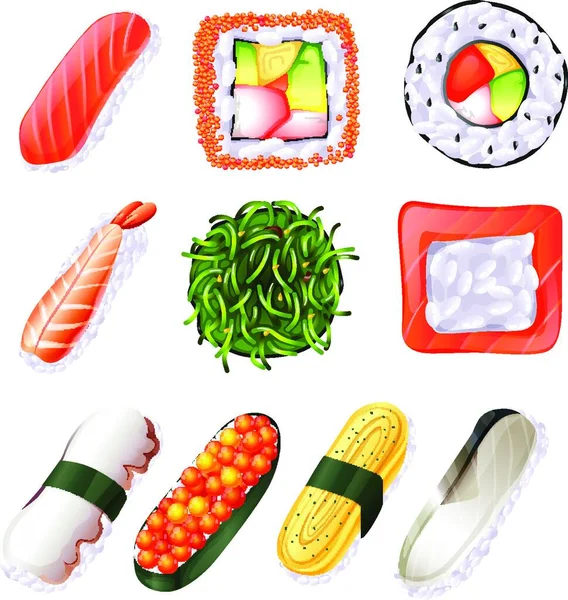 Conjunto Sushi Ilustración Vectorial — Archivo Imágenes Vectoriales