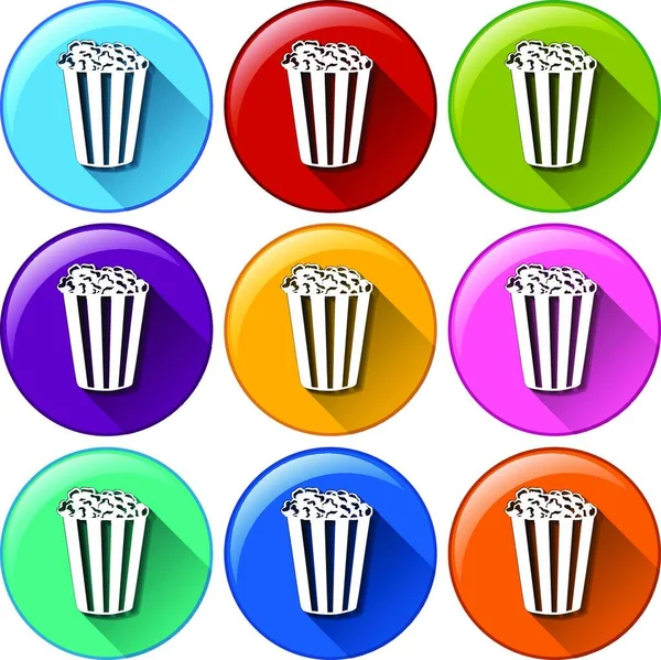 Popcorn Ikoner Enkel Vektor Illustration — Stock vektor
