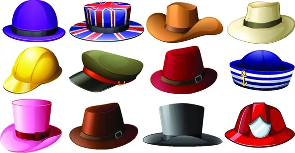 不同的帽子设计矢量插图 — 图库矢量图片
