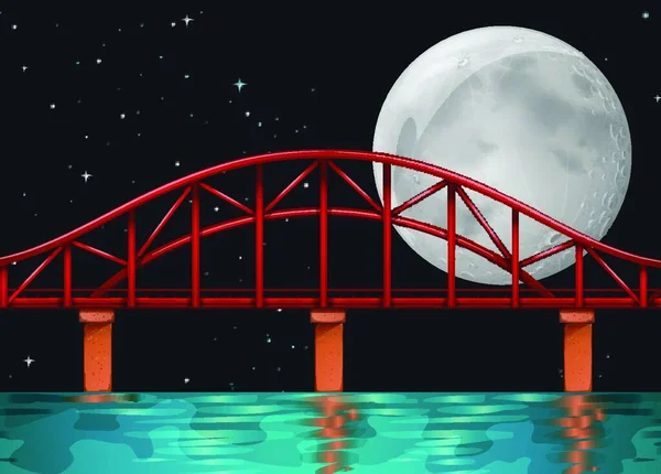 桥梁和月球矢量图解 — 图库矢量图片
