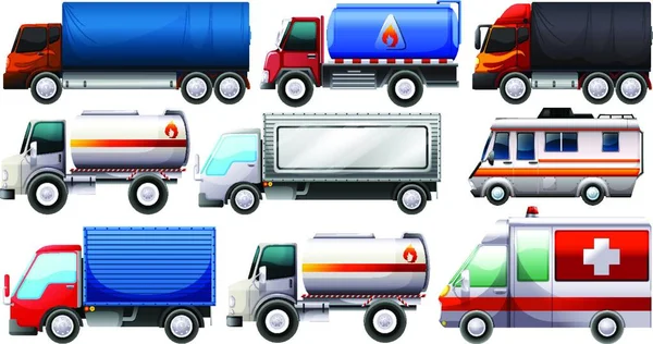 Diversi Camion Vettoriale Illustrazione — Vettoriale Stock