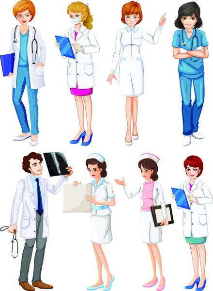 Läkare Och Sjuksköterskor Vektor Illustration — Stock vektor