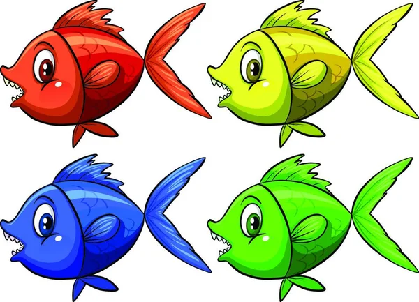 Vier Vissen Vector Illustratie — Stockvector