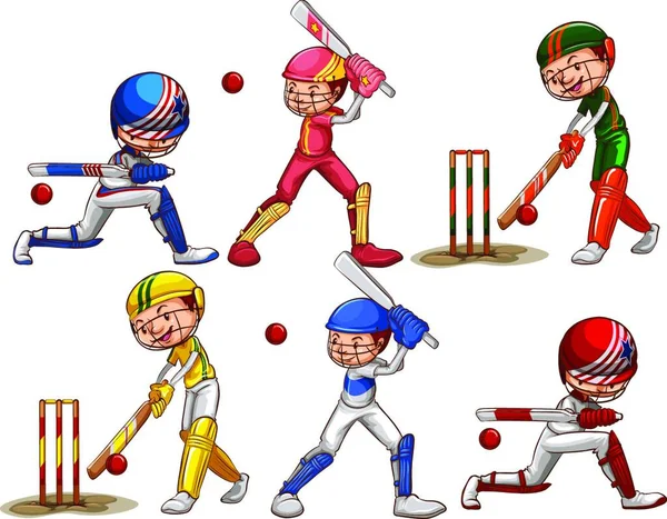 Persone Che Giocano Cricket Moderna Illustrazione Vettoriale — Vettoriale Stock