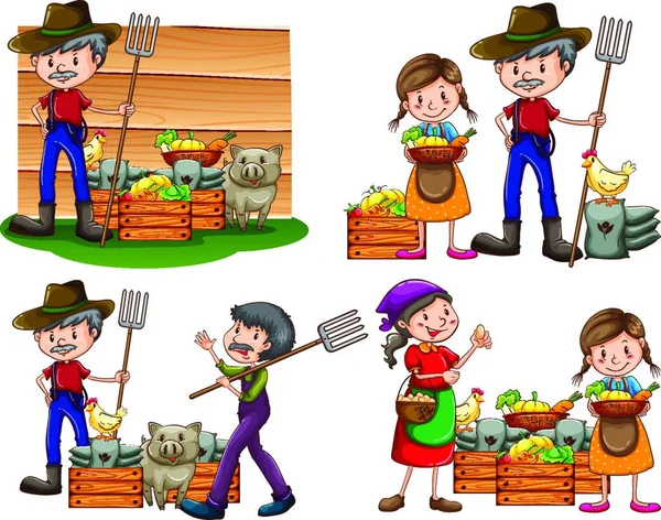 Conjunto Ilustración Vectorial Agricultores — Vector de stock