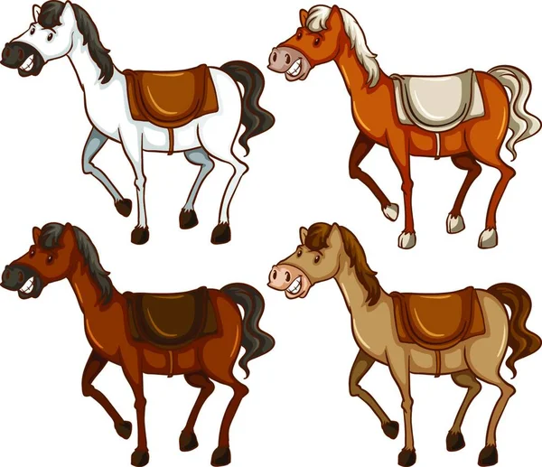 Four Horses Vector Illustration Simple Design — Stock Vector