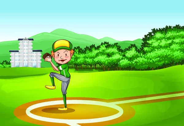 Terrain Baseball Avec Lecteur Illustration Vectorielle Design Simple — Image vectorielle