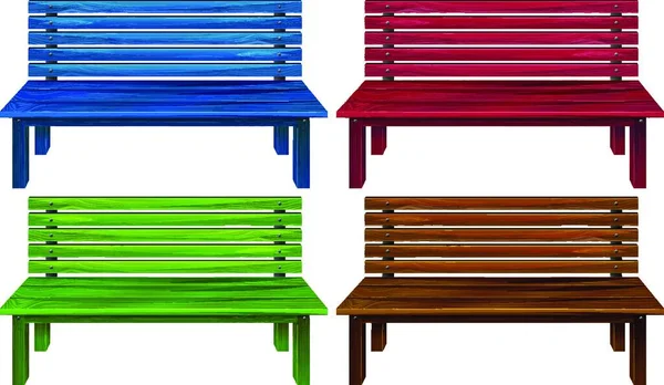 Four Colourful Benches Vector Illustration Simple Design — Stock Vector