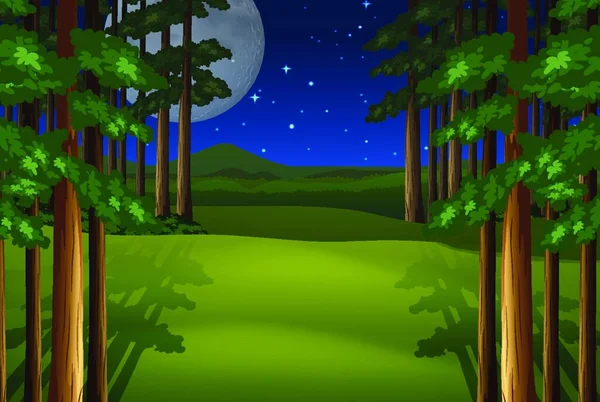 Bosque Noche Ilustración Vectorial Diseño Simple — Vector de stock