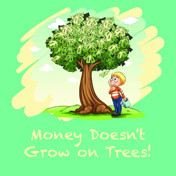 Man Watering Tree Full Money Vector Illustration Simple Design — Stock Vector