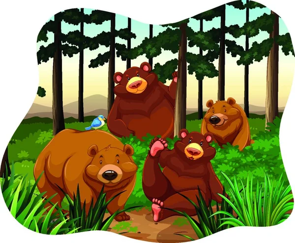 Bears Forest Vector Illustration Simple Design — Stock Vector