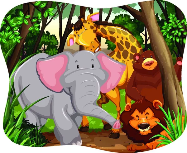 Colorful Card Cute Cartoon Animals — Stock Vector