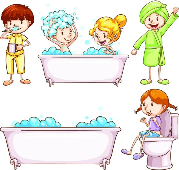 Dzieci Mycie Zębów Kąpieli — Wektor stockowy