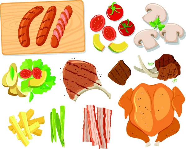 Various Sets Barbecue Food — Image vectorielle