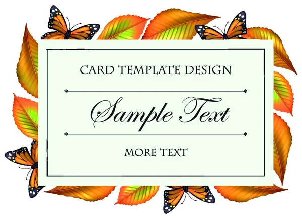 Card Template Butterflies Yellow Leaves — Stock Vector