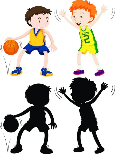 Two boys playing basketball