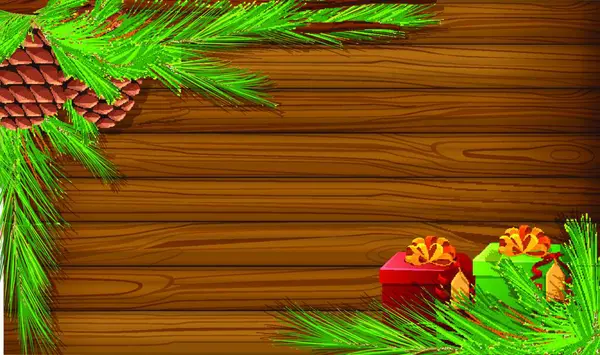 松果和礼物的木板 — 图库矢量图片