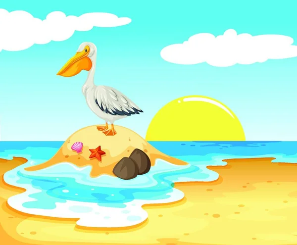 Pelican Bird Beach Vector Illustration Simple Design — Stok Vektör