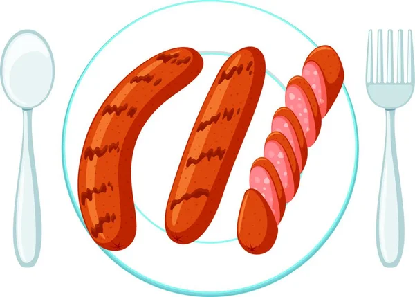 Plate Three Sausages Vector Illustration Simple Design — Image vectorielle