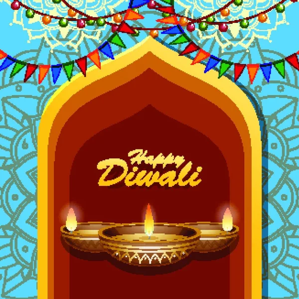 Mutlu Diwali Festivali Için Mandala Desenli Arka Plan — Stok Vektör