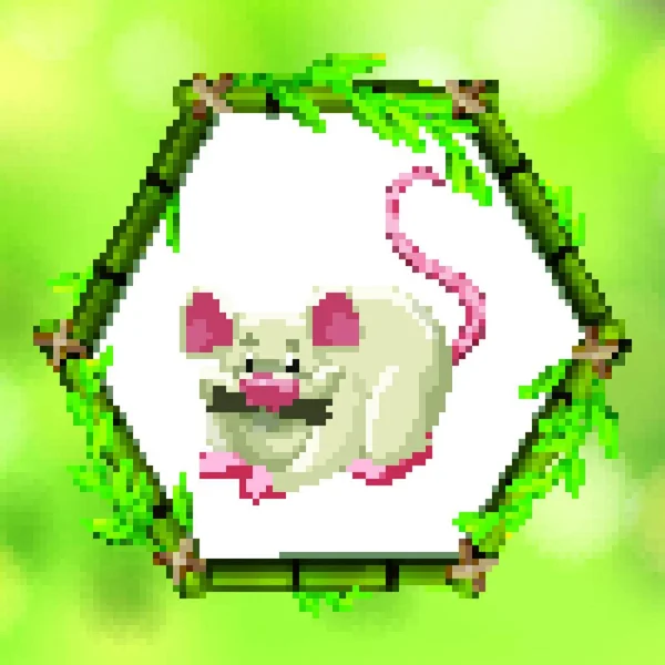 Cadre Bambou Avec Rat Blanc — Image vectorielle