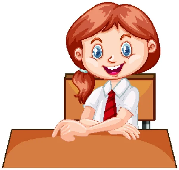 Lycklig Flicka Sitter Skrivbordet — Stock vektor