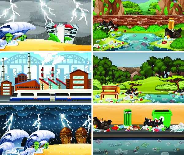 Set Polluted Scenes — Stock Vector